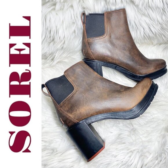 SOREL Blake Leather Waterproof Chelsea Heeled Bootie Brown, Size 11 - Picture 13 of 14